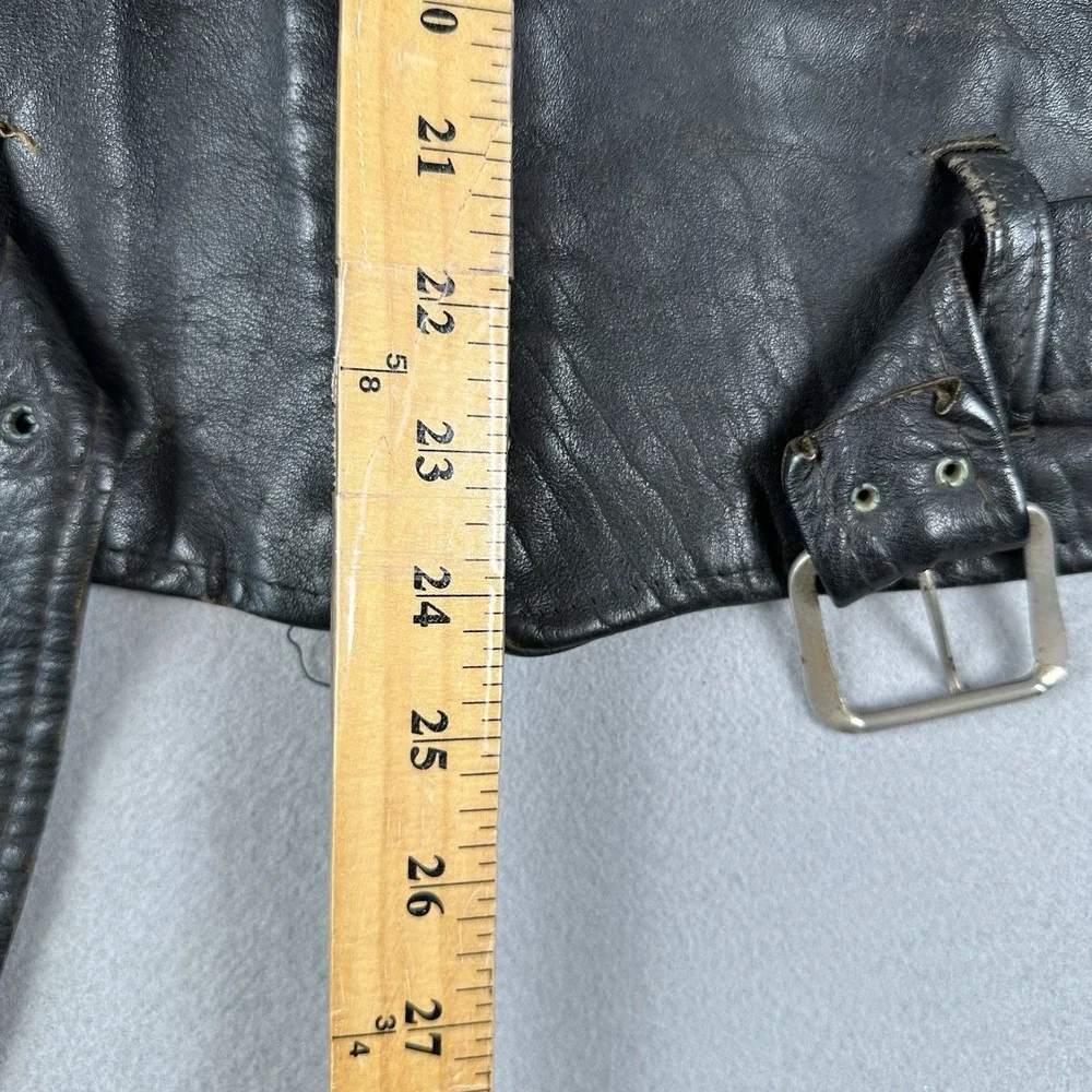 Vintage 60s 70s Leather Motorcycle Jacket Men's 40 Black Unlined Belted Biker